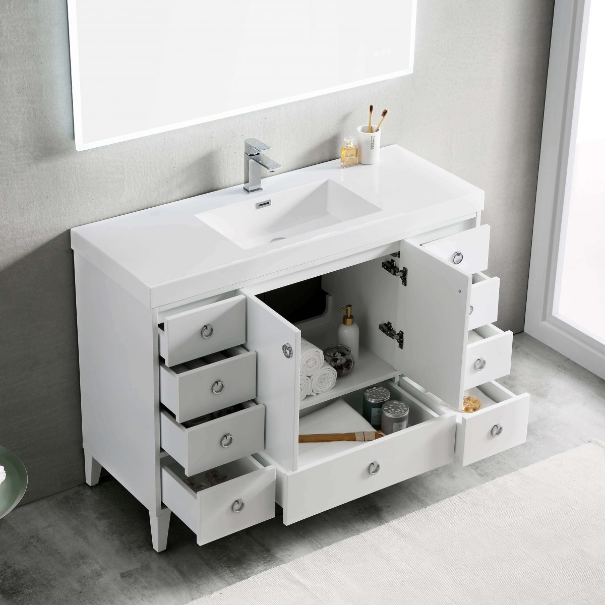 Lyon 48" Bathroom Vanity  #size_48"  #color_matte white #countertop_acrylic