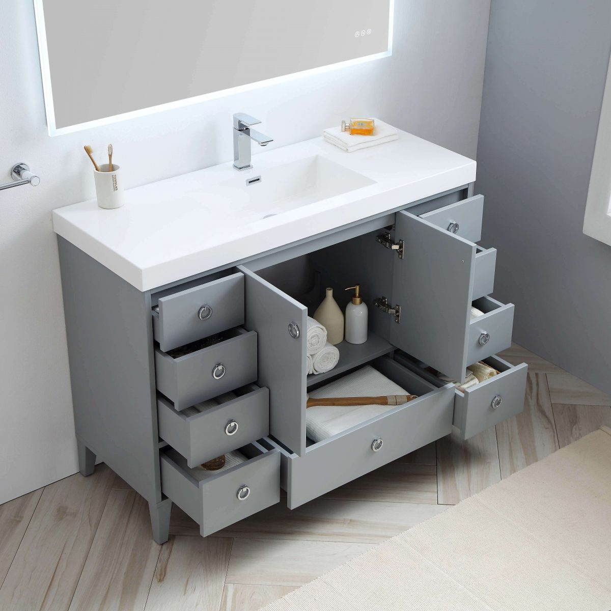 Lyon 48" Bathroom Vanity  #size_48"  #color_metal grey #countertop_acrylic