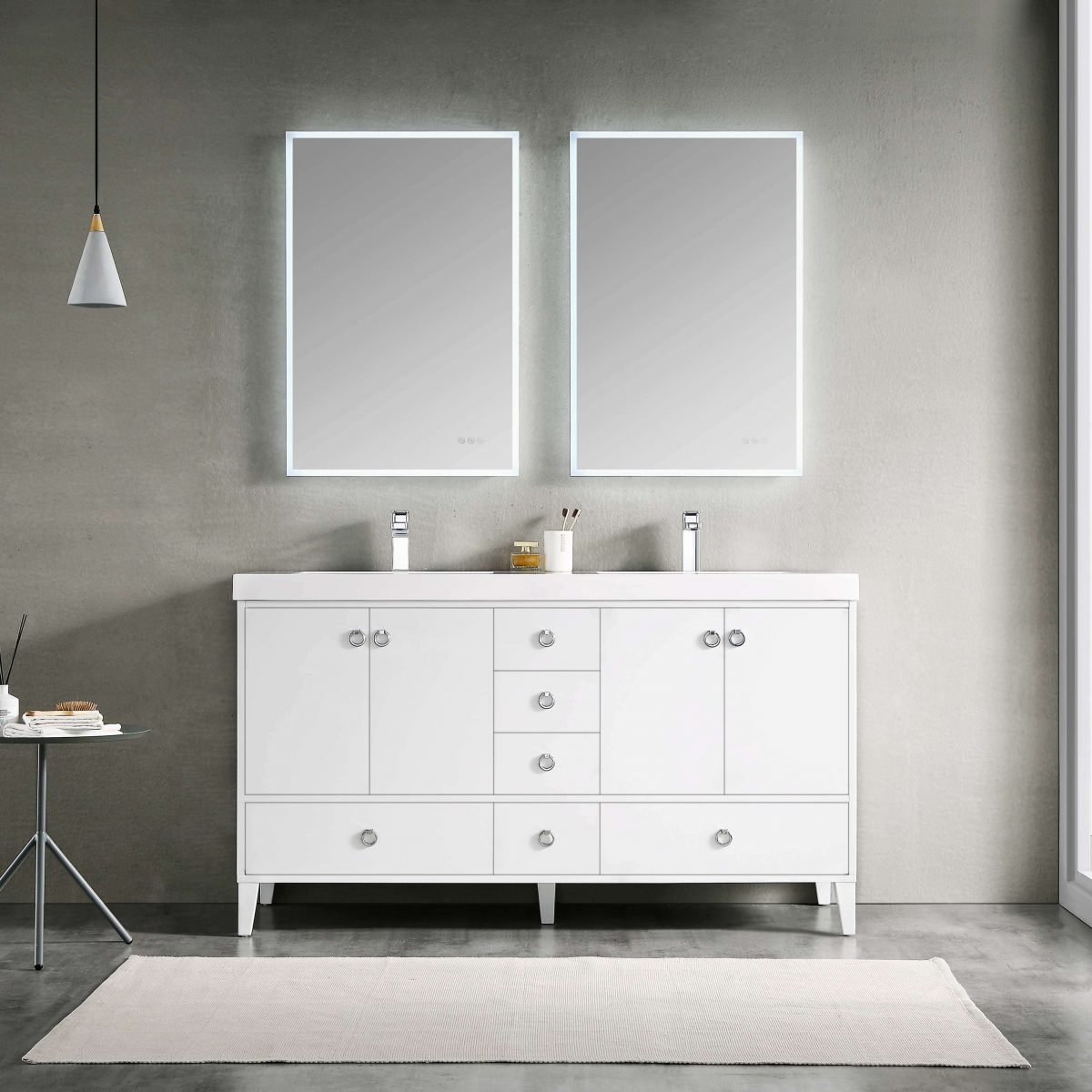 Lyon 60" Bathroom Vanity  #size_60"  #color_matte white #countertop_acrylic
