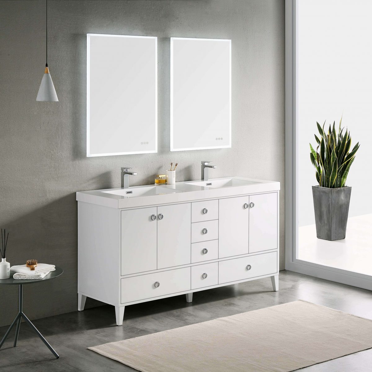 Lyon 60" Bathroom Vanity  #size_60"  #color_matte white #countertop_acrylic