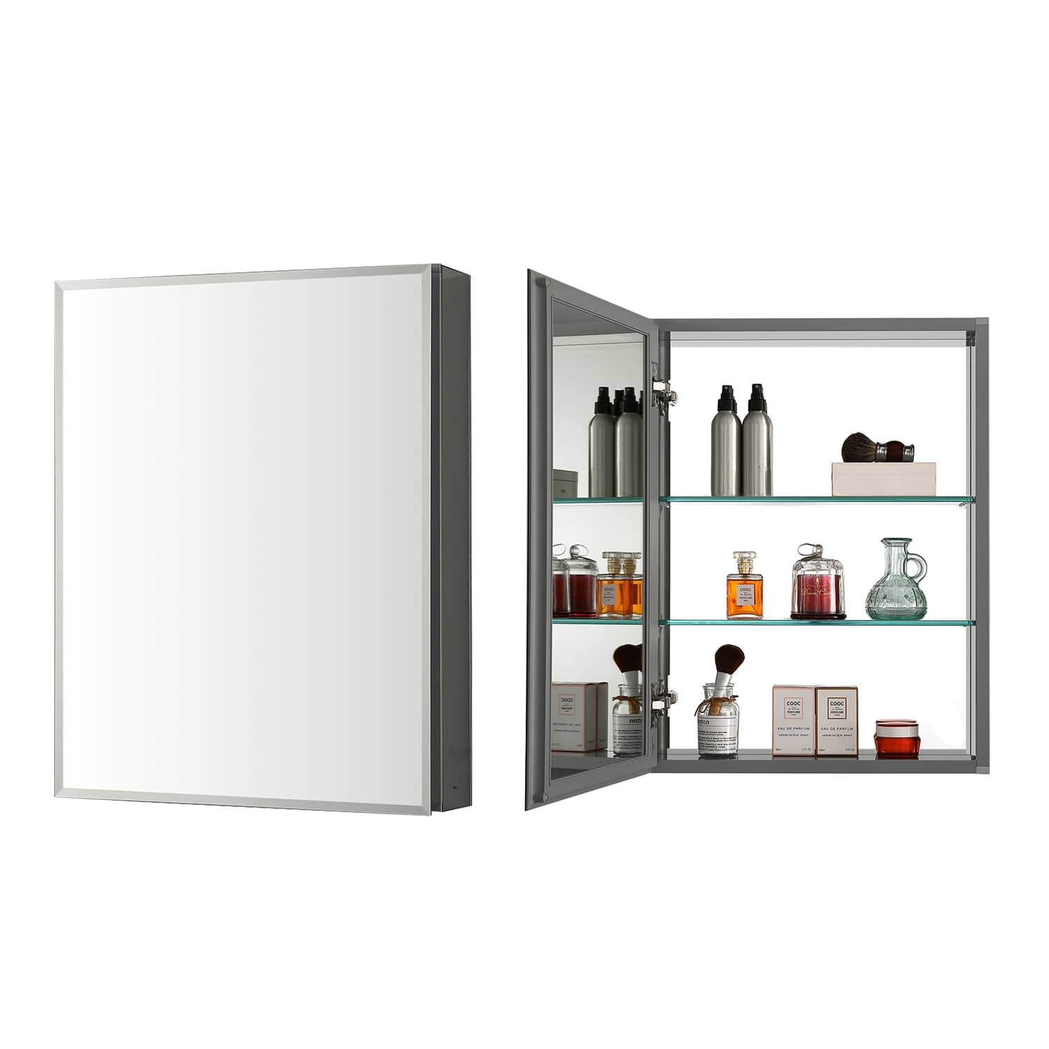 16" x 20" Single Door Reversible Hinge Frameless Mirrored Medicine Cabinet