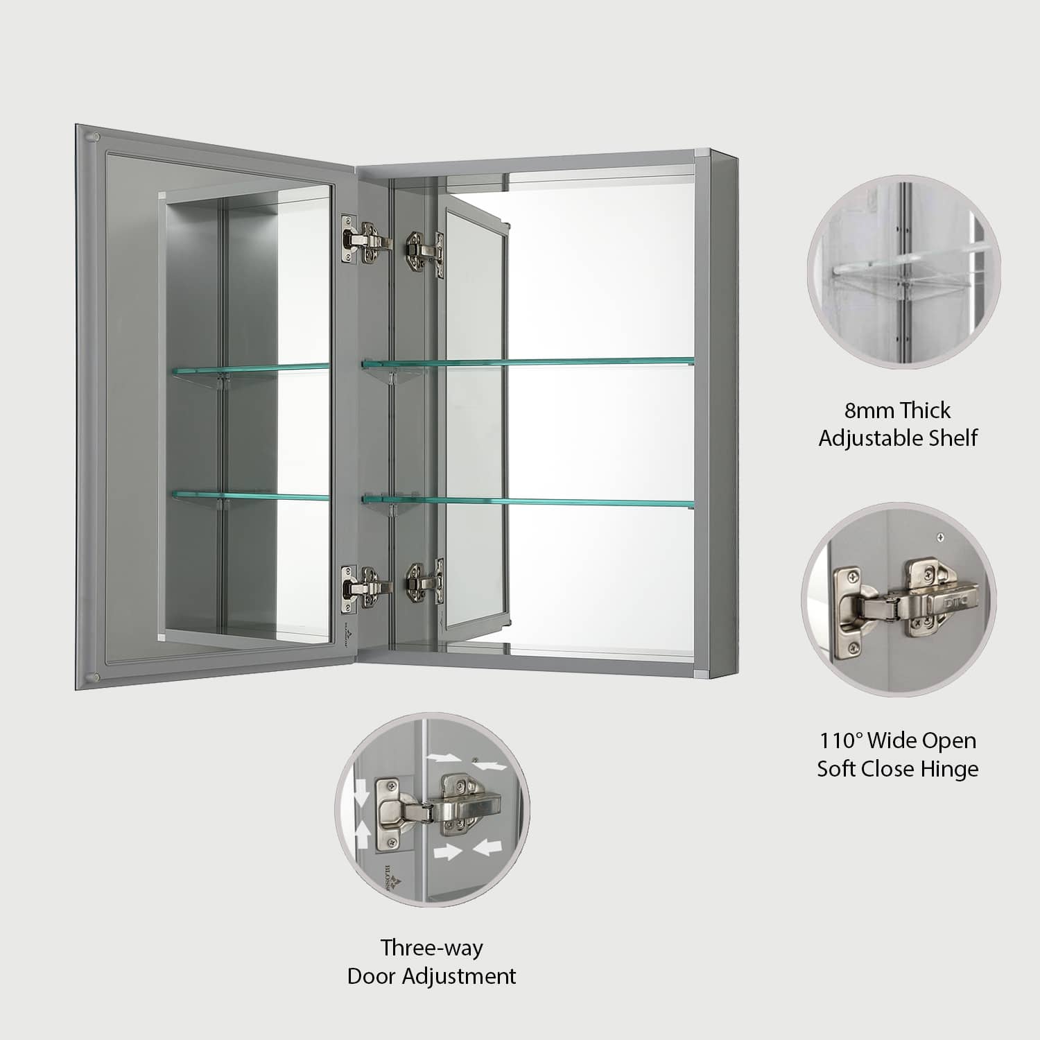 16" x 20" Single Door Reversible Hinge Frameless Mirrored Medicine Cabinet