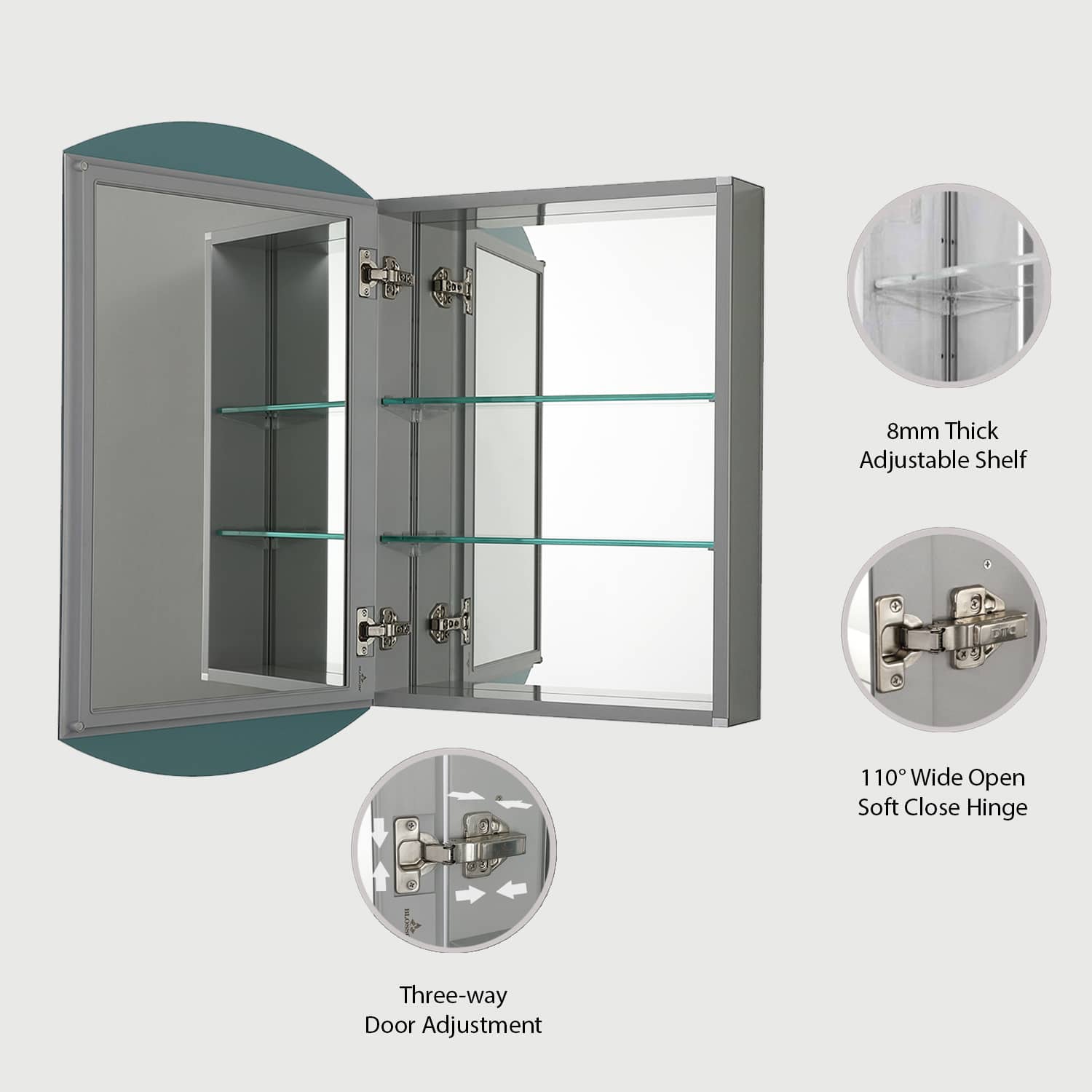 20" x 31" Single Door Reversible Hinge Frameless Mirrored Medicine Cabinet