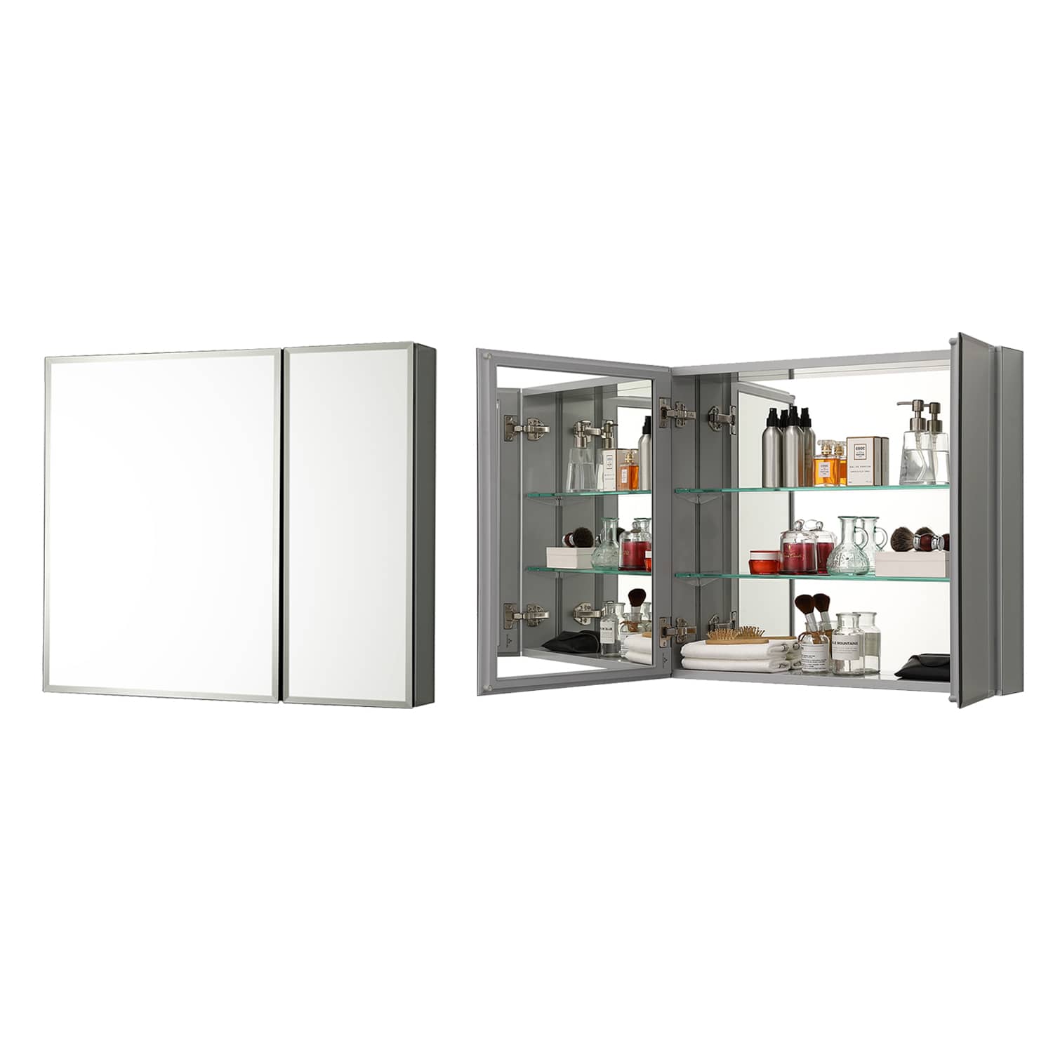 25" x 26" Double Door Reversible Hinge Frameless Mirrored Medicine Cabinet