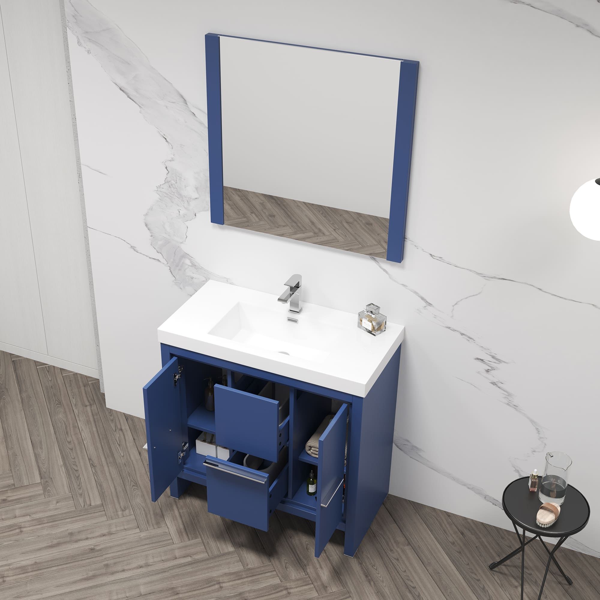 Milan 36" Bathroom Vanity  #size_36"  #color_navy blue #countertop_acrylic