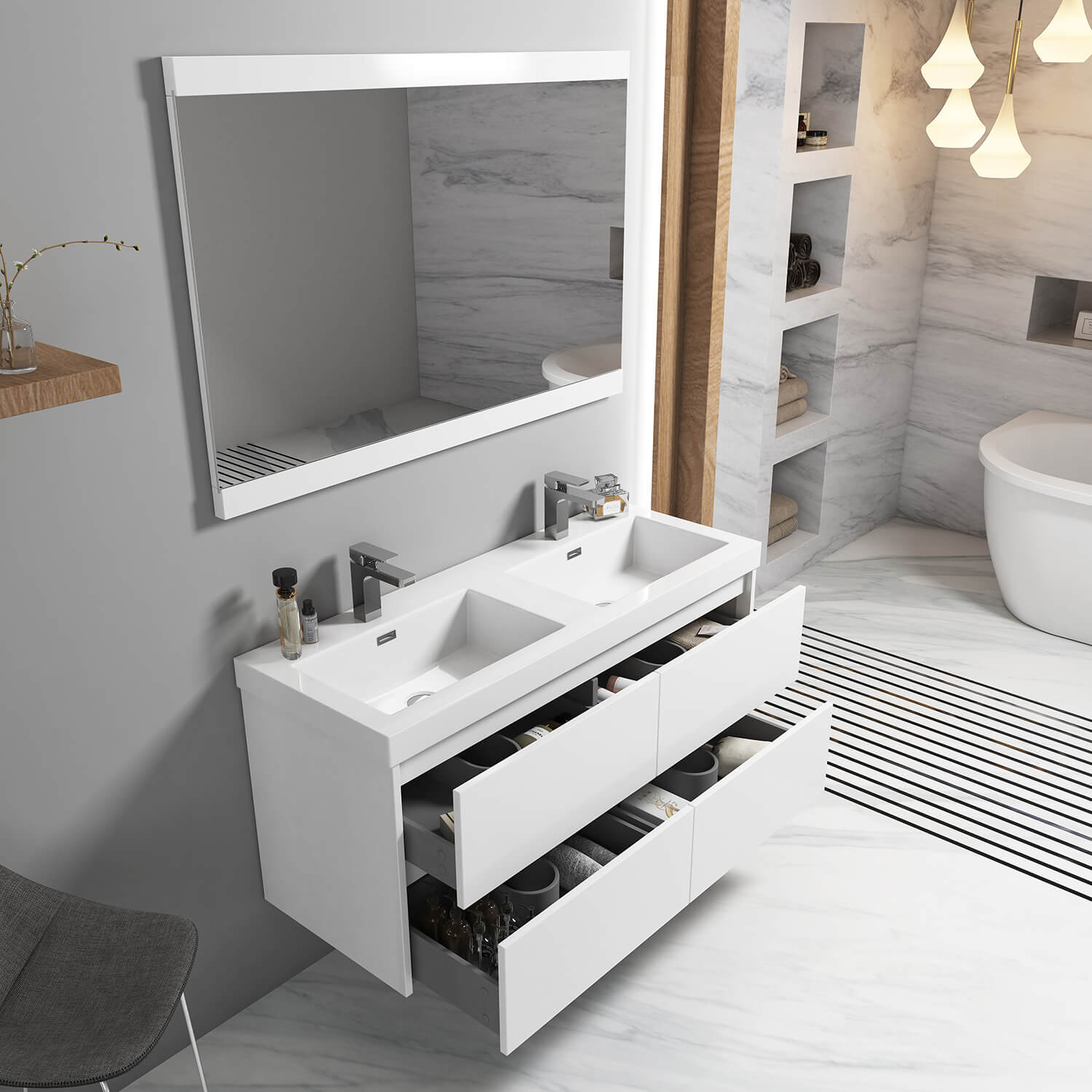 Valencia 48" Bathroom Vanity  #size_48" Double #color_glossy white