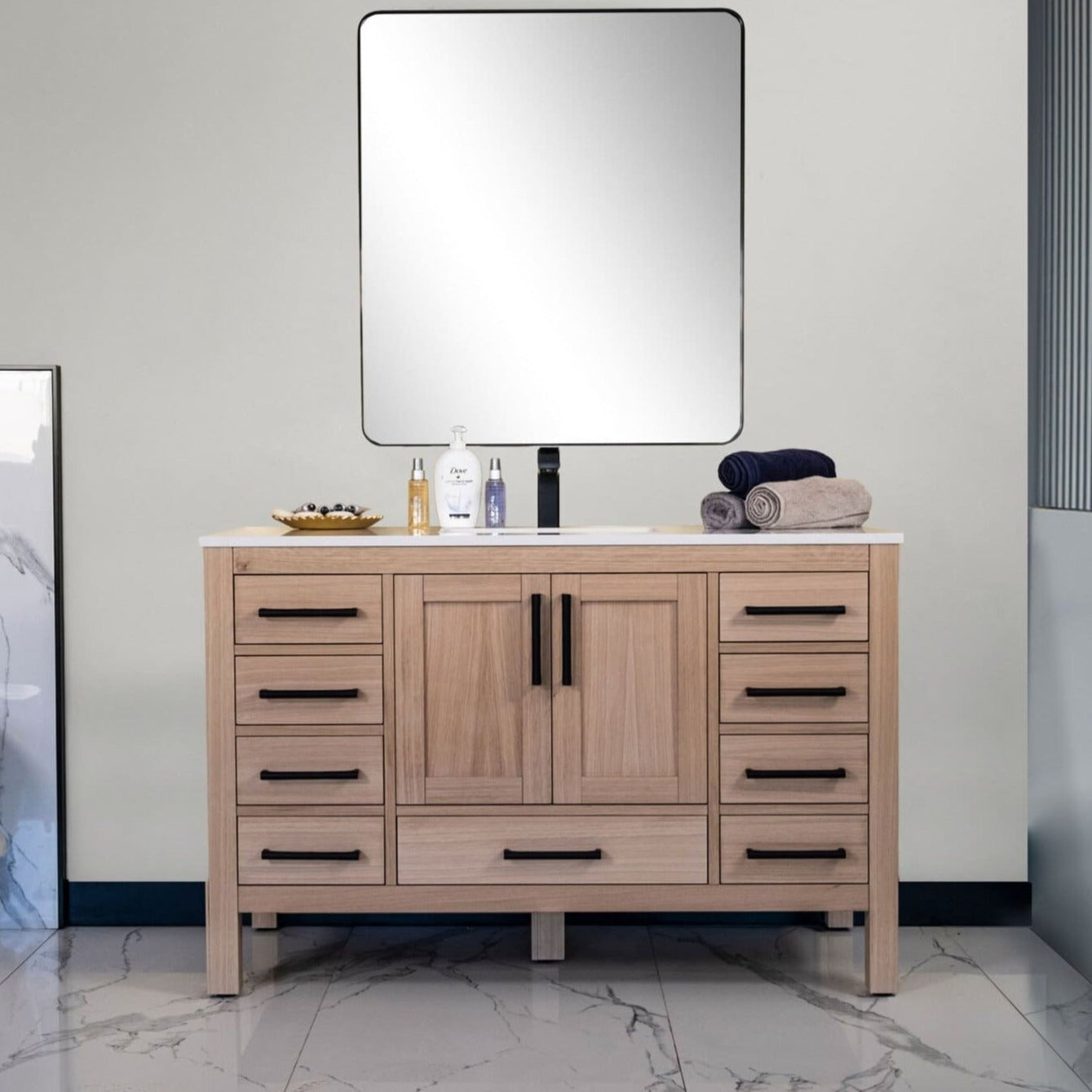 Ahley Bathroom Vanity Homelero 48"  #size_48"  #color_natural oak #hardware_brass