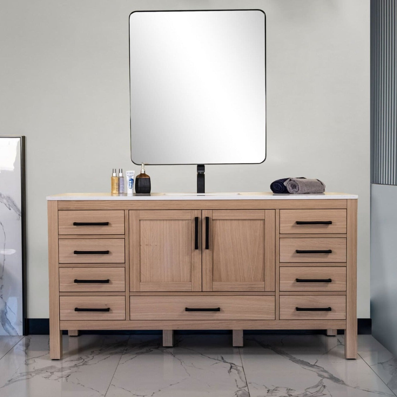 Ahley Bathroom Vanity Homelero 60"  #size_60"  #color_natural oak #hardware_brass