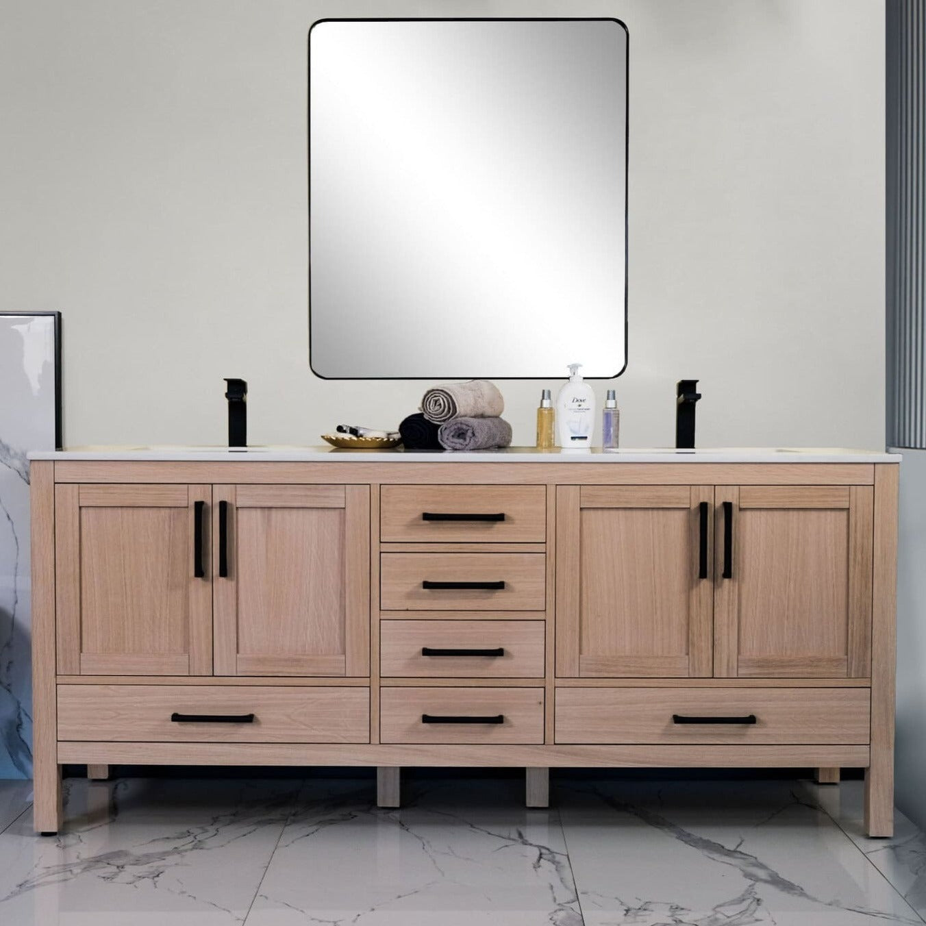 Ahley Bathroom Vanity Homelero 72"  #size_72"  #color_natural oak  #hardware_brass