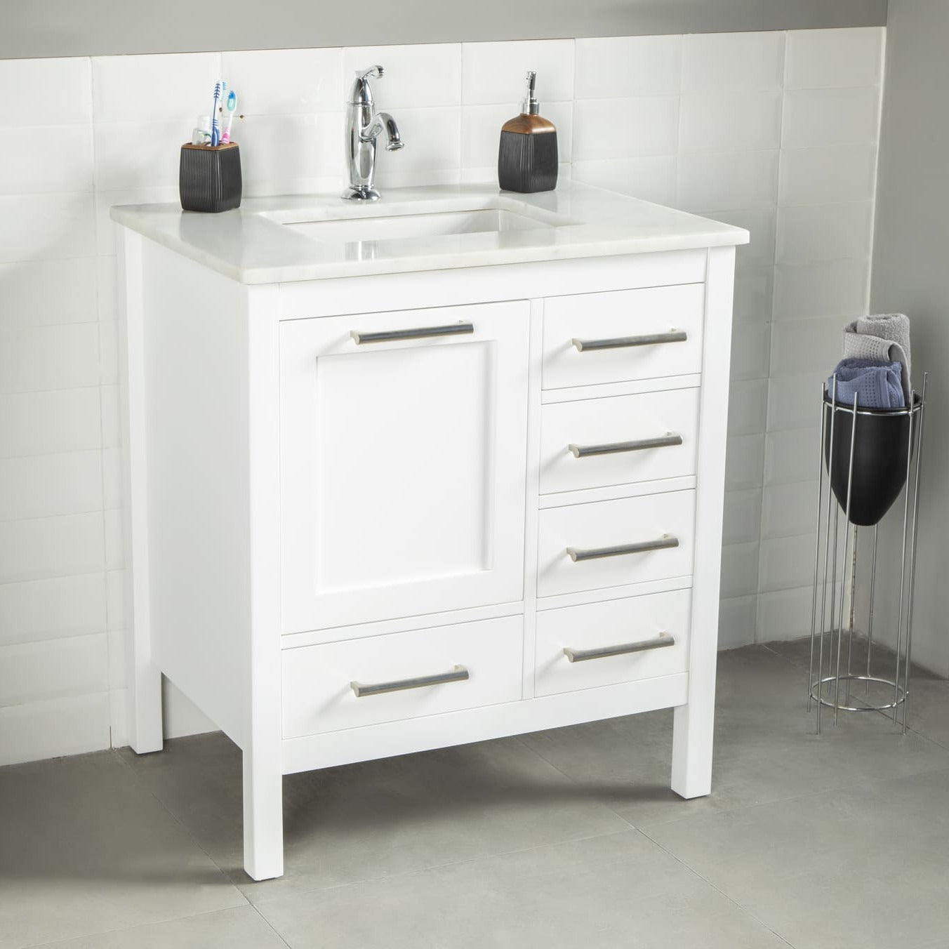 Ahley Bathroom Vanity Homelero 30"  #size_30"  #color_white #hardware_brushed nickel