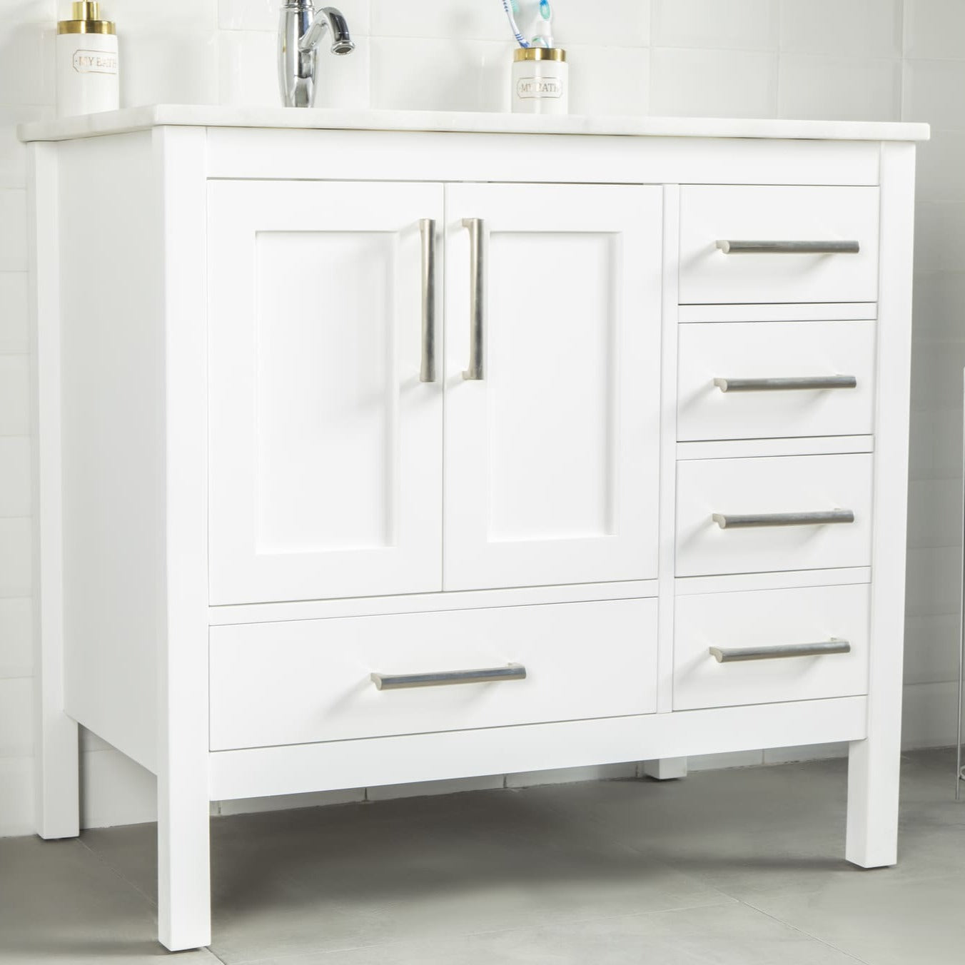 Ahley Bathroom Vanity Homelero 36"  #size_36"  #color_white  #hardware_brushed nickel