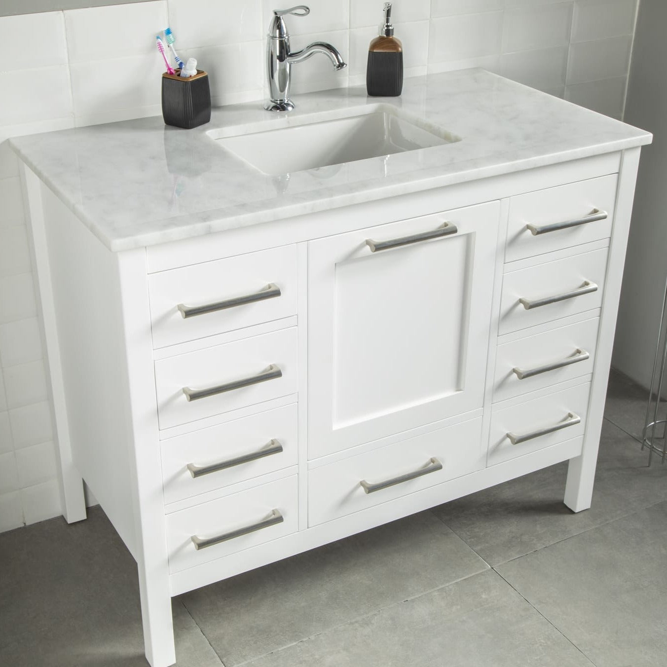 Ahley Bathroom Vanity Homelero 42"  #size_42"  #color_white  #hardware_brushed nickel