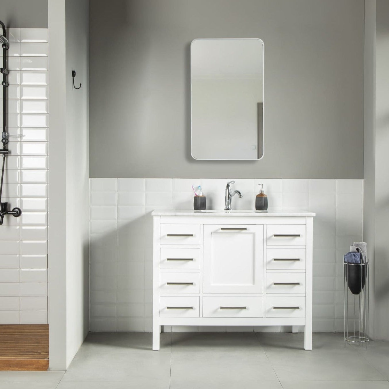 Ahley Bathroom Vanity Homelero 42"  #size_42"  #color_white  #hardware_brushed nickel