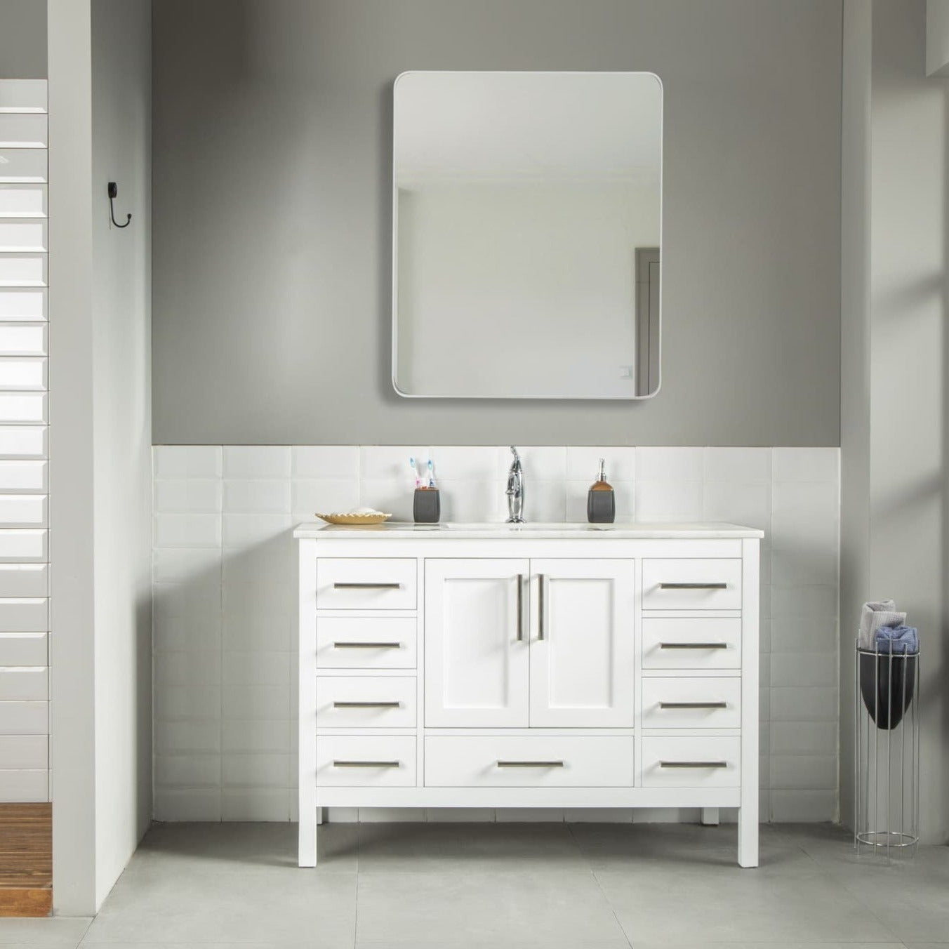 Ahley Bathroom Vanity Homelero 48"  #size_48"  #color_white #hardware_brushed nickel