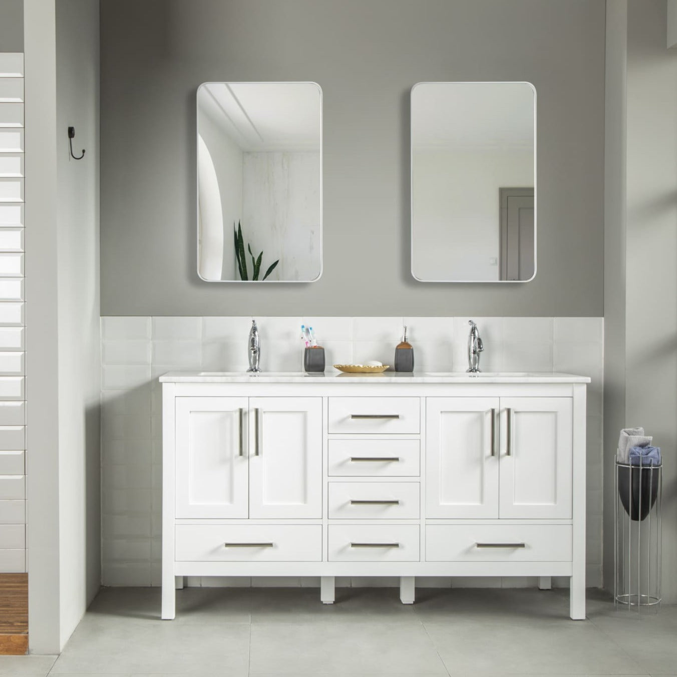 Ahley Bathroom Vanity Homelero 60"  #size_60" Double   #color_white  #hardware_brushed nickel