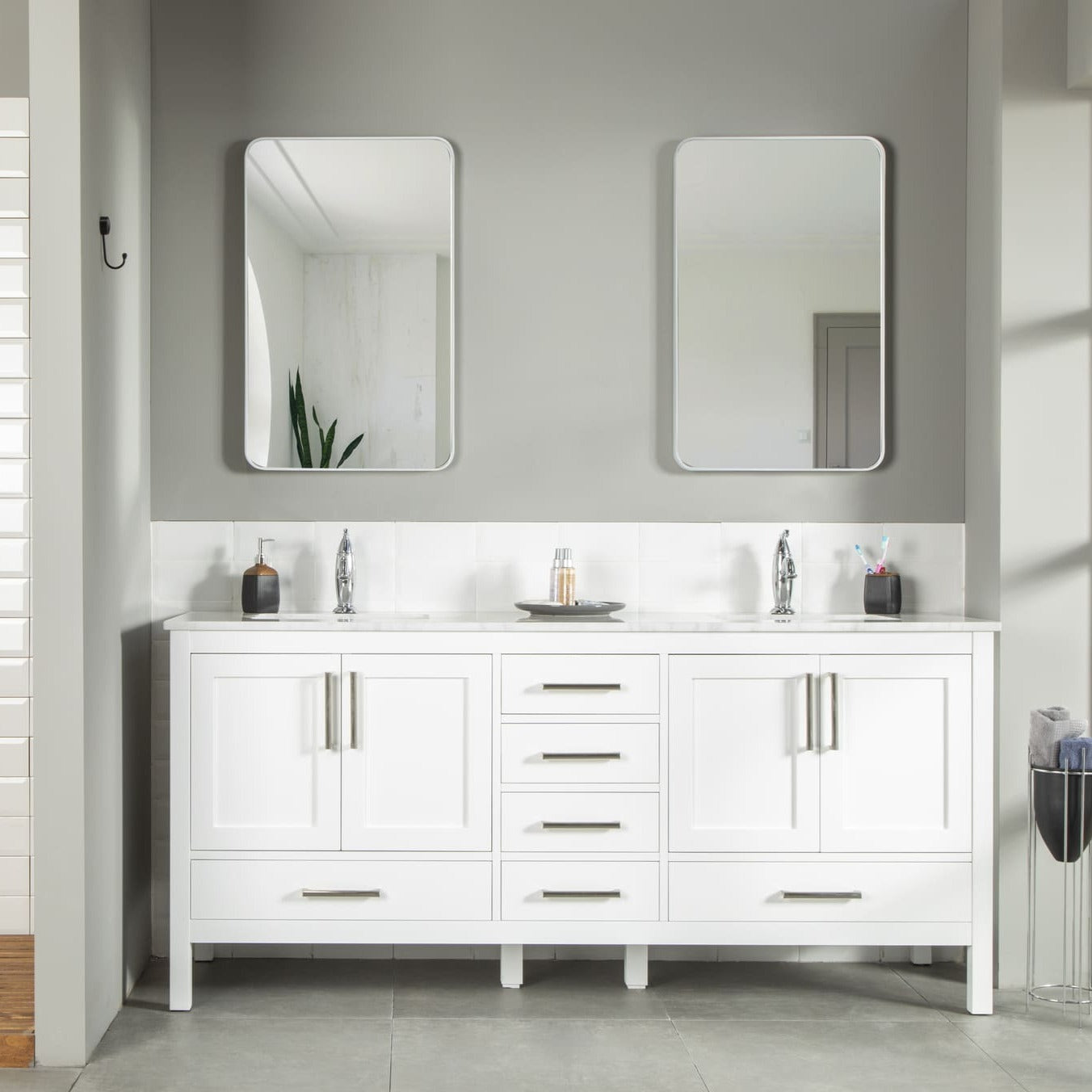 Ahley Bathroom Vanity Homelero 72"  #size_72"  #color_white  #hardware_brushed nickel