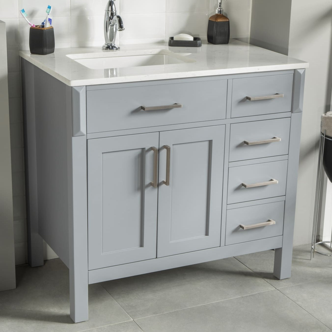 Fawna Bathroom Vanity Homelero 36"  #size_36"  #color_grey  #hardware_brushed nickel