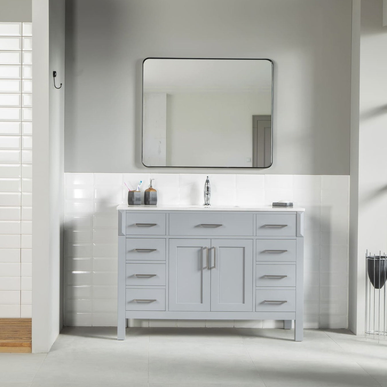 Fawna Bathroom Vanity Homelero 48"  #size_48"  #color_grey  #hardware_brushed nickel