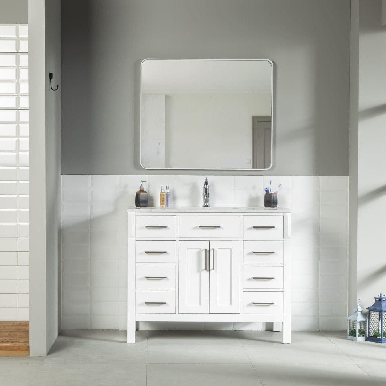 Fawna Bathroom Vanity Homelero 42"  #size_42"  #color_white  #hardware_brushed nickel