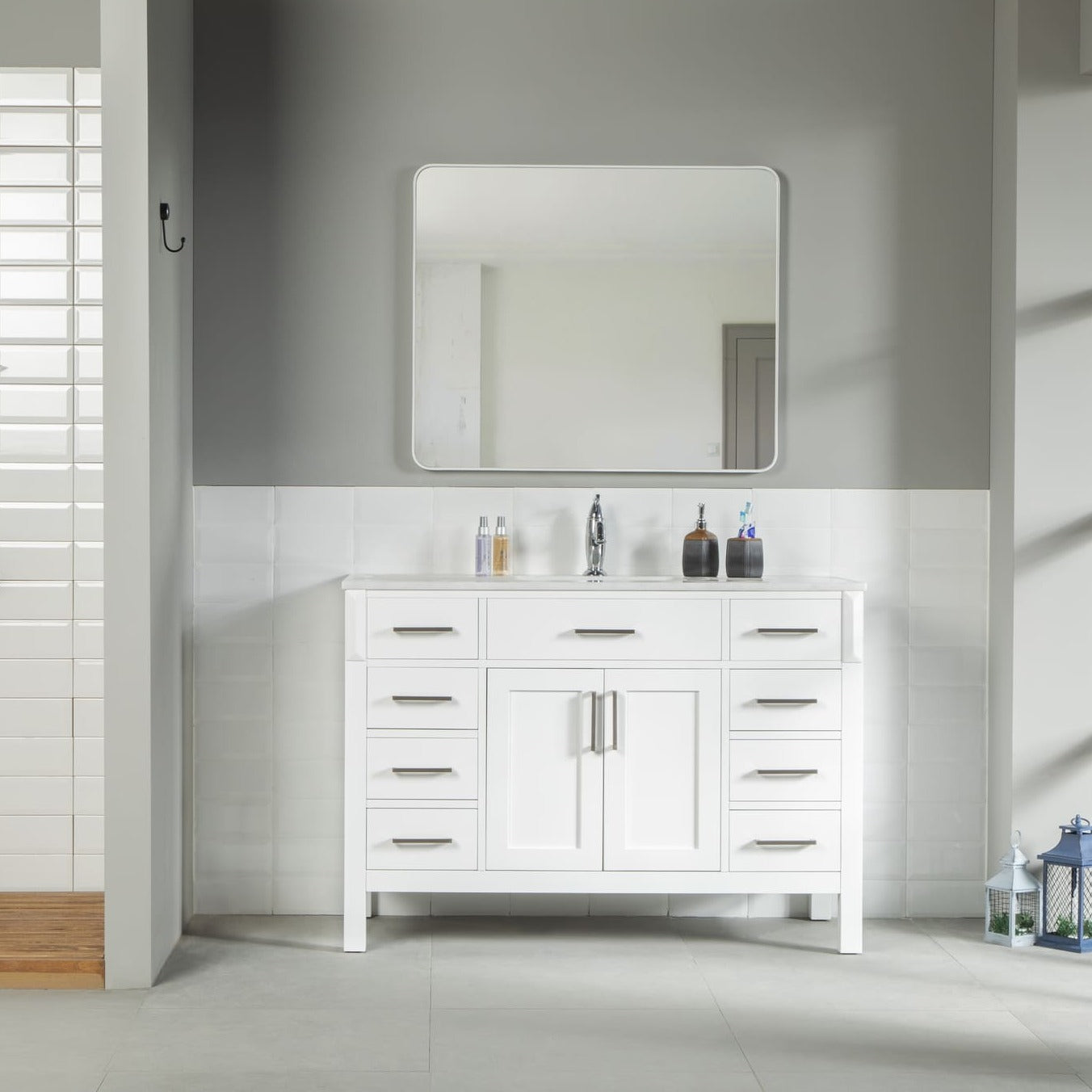 Fawna Bathroom Vanity Homelero 48"  #size_48"  #color_white #hardware_brushed nickel