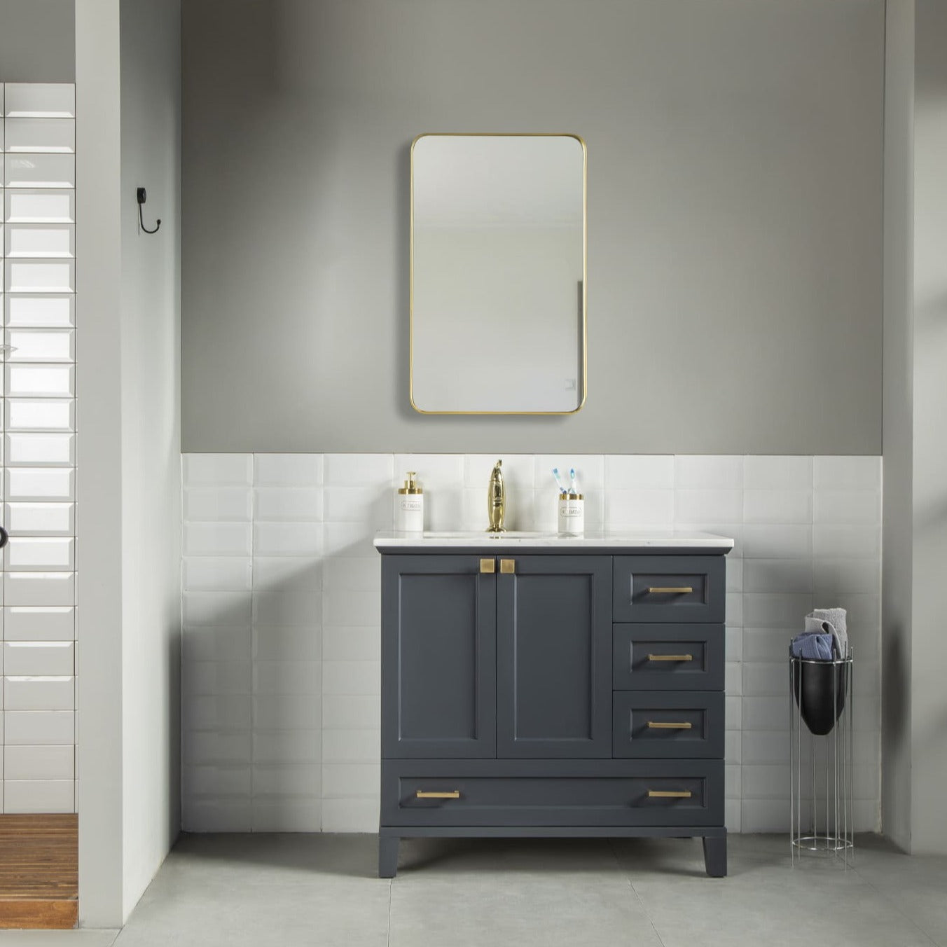 Paloma Bathroom Cabinets  Homelero 36"  #size_36"  #color_dark grey  #hardware_brass