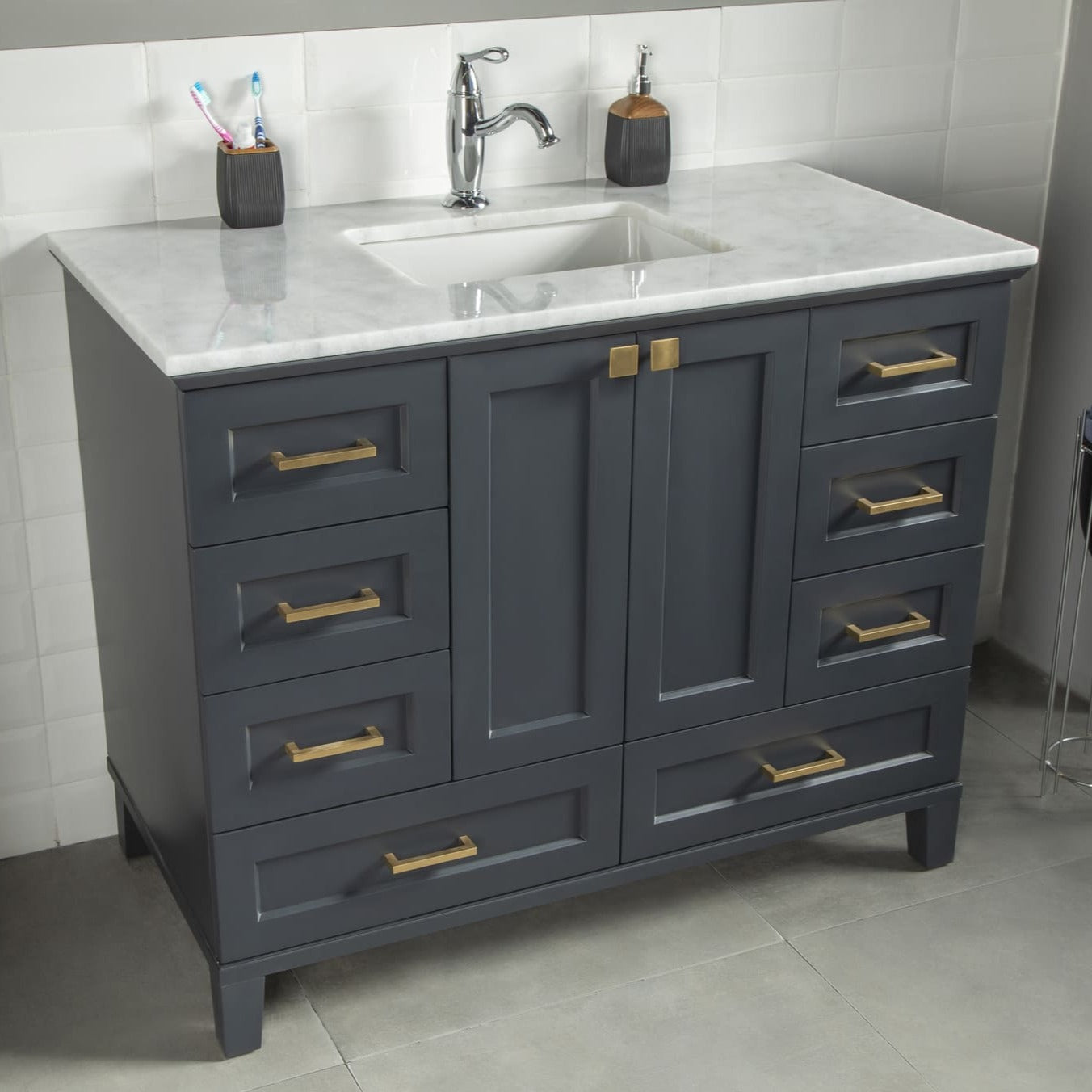 Paloma Bathroom Cabinets  Homelero 42"  #size_42"  #color_dark grey #hardware_brass