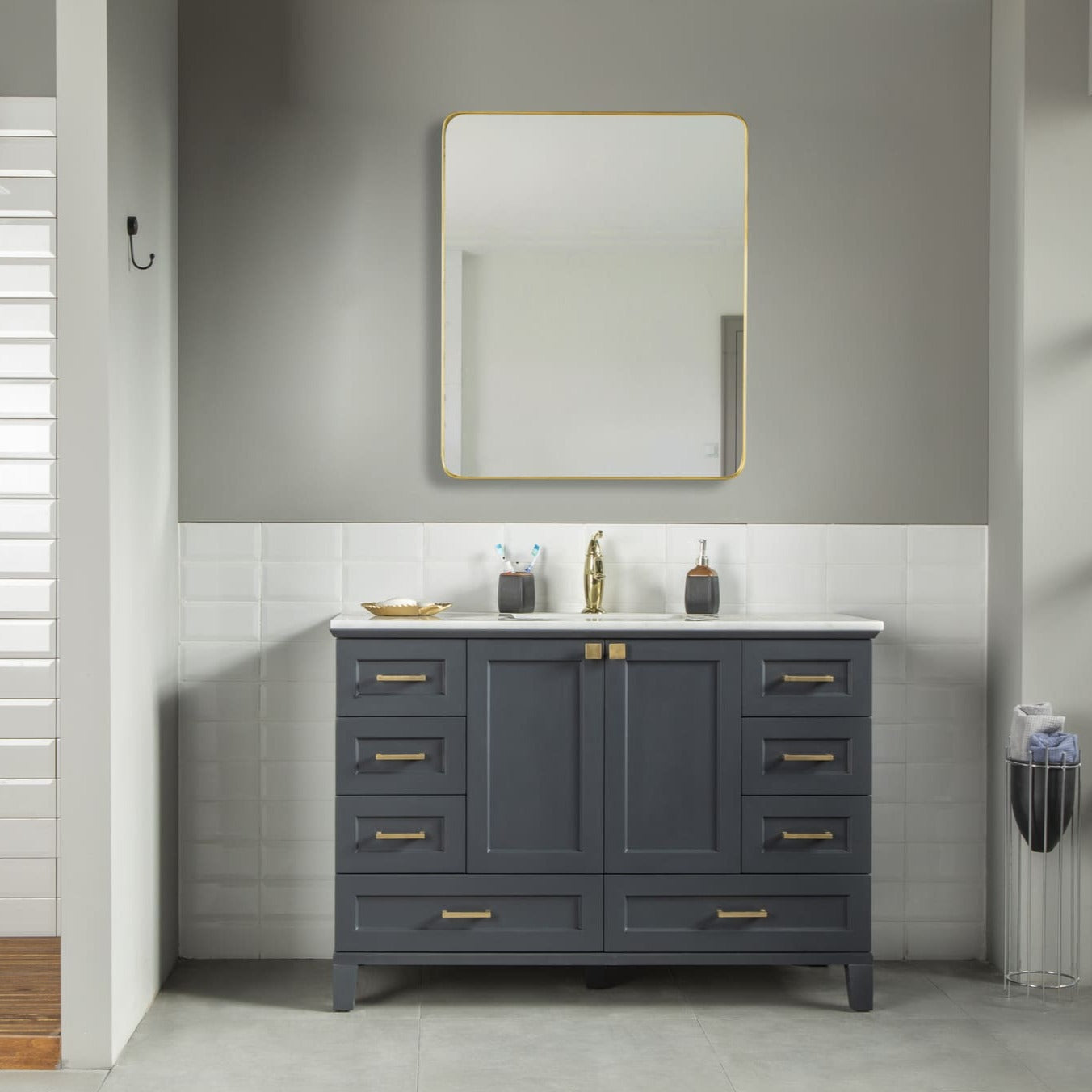 Paloma Bathroom Cabinets  Homelero 48"  #size_48"  #color_dark grey  #hardware_brass