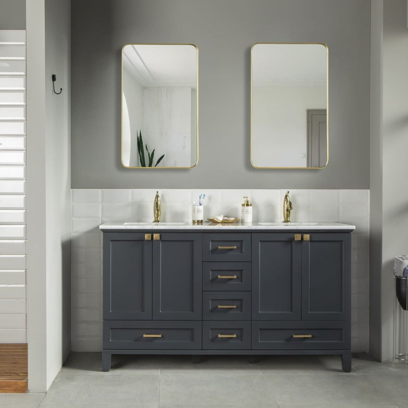 Paloma Bathroom Cabinets  Homelero 60"  #size_60"  #color_dark grey  #hardware_brass