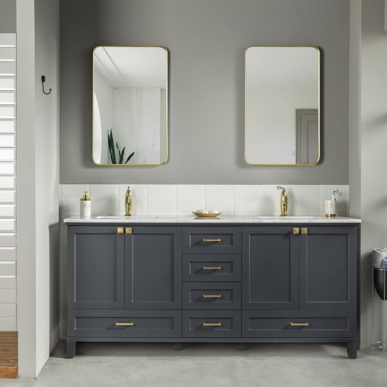 Paloma Bathroom Cabinets  Homelero 72"  #size_72"  #color_dark grey  #hardware_brass