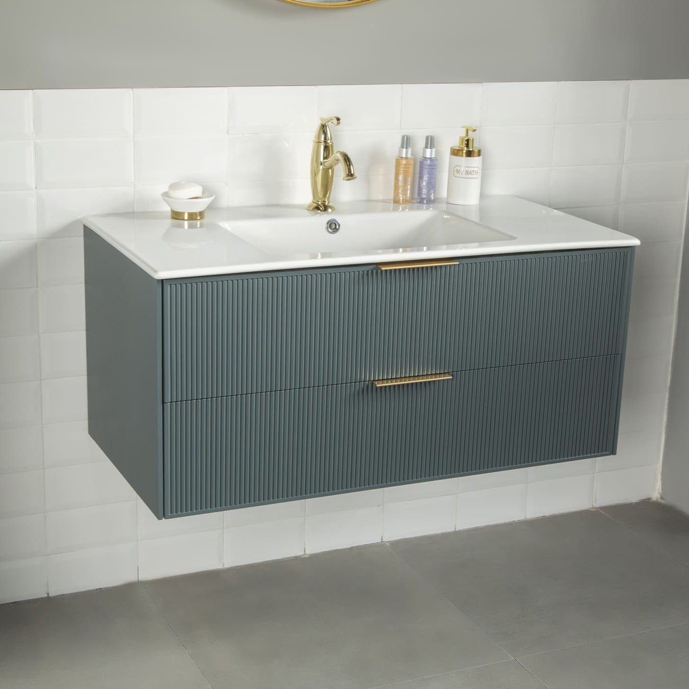 Sorrento Bathroom Vanity Homelero 36" #size_36" #color_forest green #hardware_brass